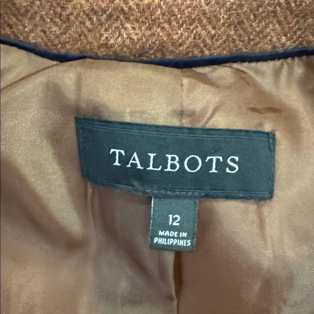 Talbots Classic Shetland Herringbone Wool Blend Blazer Rust Brown Size 12 - Picture 10 of 11